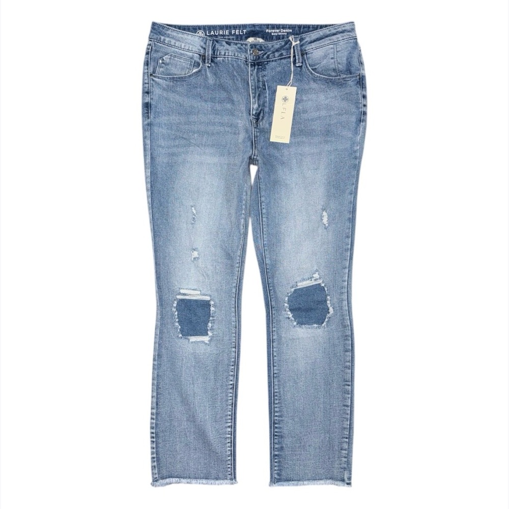 NWT Laurie Felt Forever Denim Easy Skinny Destructed Jeans Women’s 16 Raw Hem